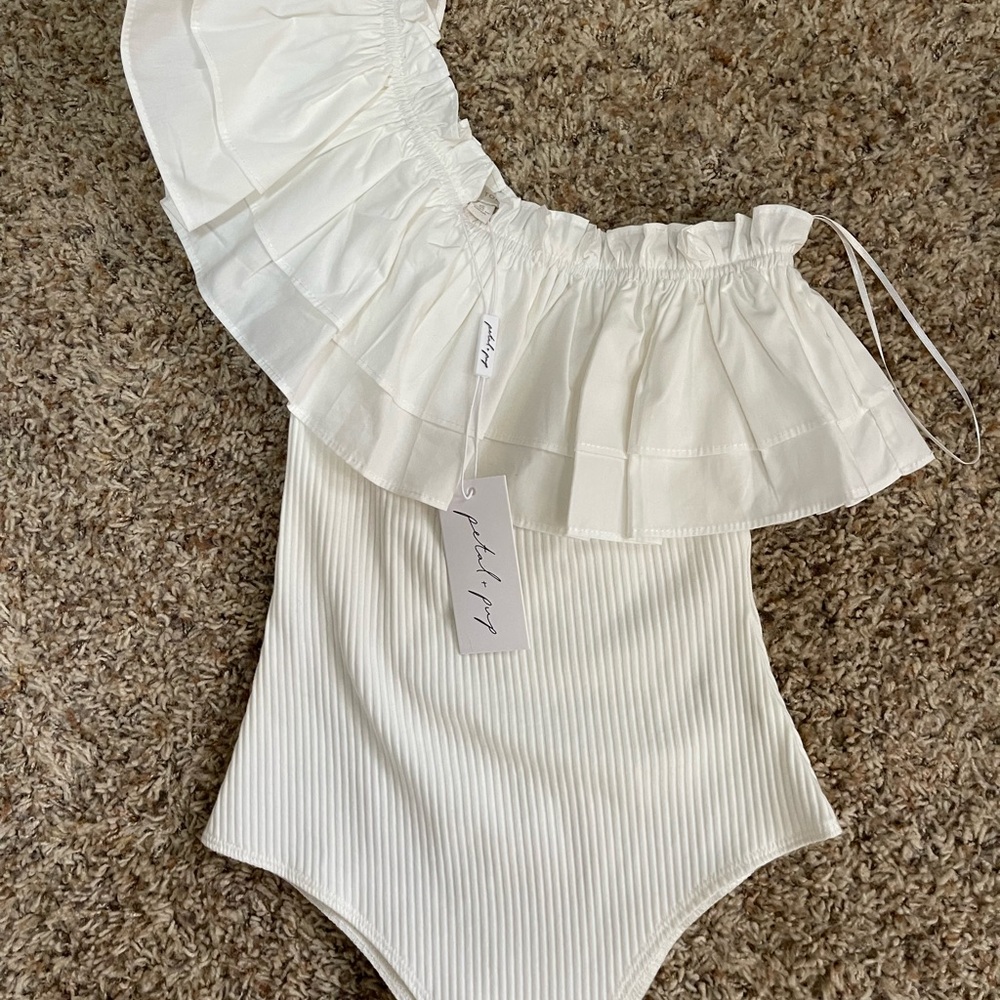 White Off-Shoulder Ruffle Bodysuit